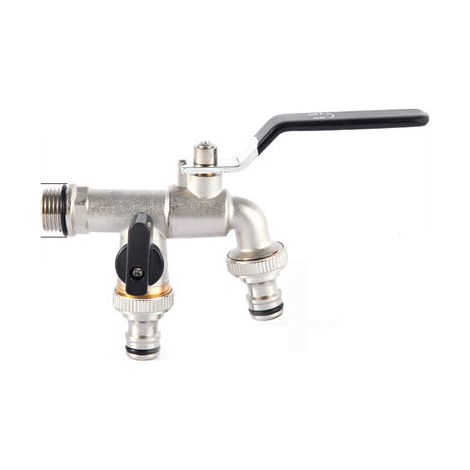 Robinet double de jardin, robinet d'eau en laiton, robinet de calibre 3/4 pouces de haute qualité - noir