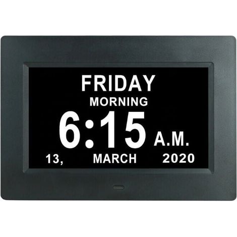Reloj digital LCD de 18 pulgadas con calendario, fecha, día y hora, sin abreviaturas, atenuación automática, 8 idiomas, pantalla HD, recordatorio para personas con Alzheimer, ancianos y niños. (1/5)