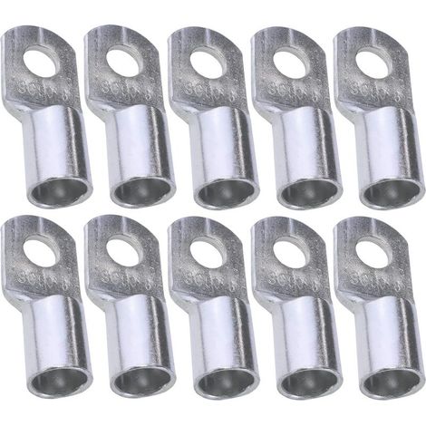 Pack of 10 Tubular Electrical Eyelet Terminals - Eyelet - Ø8mm - Non-insulated - for 50mm² Conductor - Electrical Wire Connector - Clamp - Silver Color (1/3)