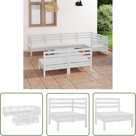 The Living Store Salon de jardin 8 pcs Bois de pin massif Blanc - Salon De Jardin - Meuble De Jardin - Ensemble De Canapés - Bois De Pin - Blanc (1/5)