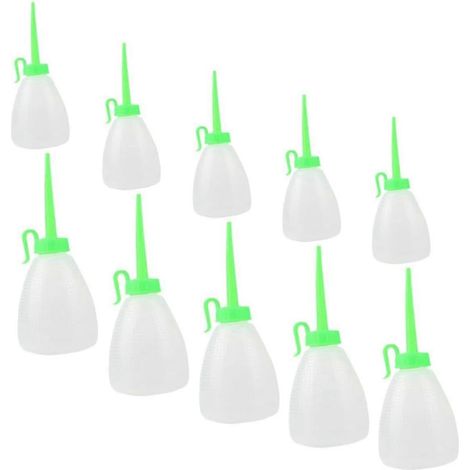 Lot de 10 flacons de colle et d'huile pour machine à coudre, avec bec verseur long. (1/5)
