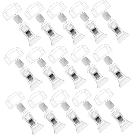 Lot de 15 Clips Porte-étiquette en Ps Double Face pour Affichage de Prix en Supermarché, Support Rotatif Simple et Élégant, pour Panneaux de Vente Détail (1/5)