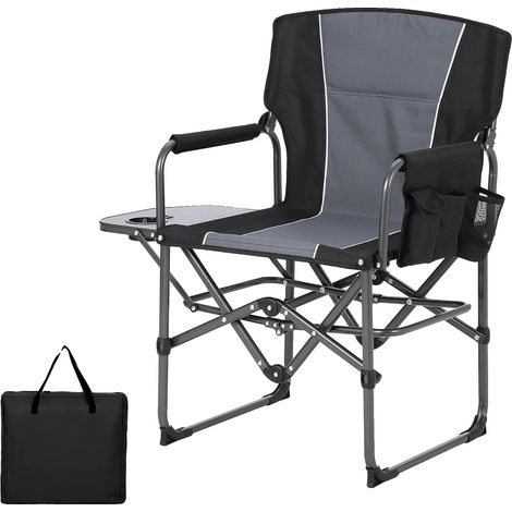 Silla plegable, estructura robusta, mesa auxiliar integrada, color negro. (1/2)