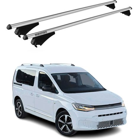 Menabo Dachträger Grundtäger kompatibel mit VW Caddy 2020-2026 Aluminium 75kg Silber 2tlg Offene Reling kompatibel mit Fahrradträger, Dachboxen, Skiträger Abschließbar (1/5)