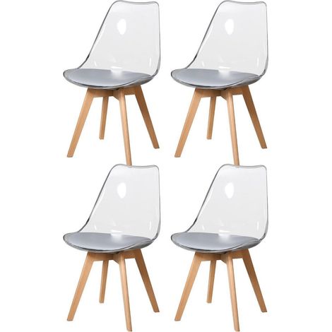 Lot de 4 chaises de salle à manger transparentes design scandinave gris (1/5)