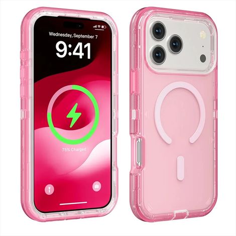 (Rose, iPhone 12) Étui de protection transparent à chargement sans fil magnétique avec résistance aux chocs améliorée. (1/5)