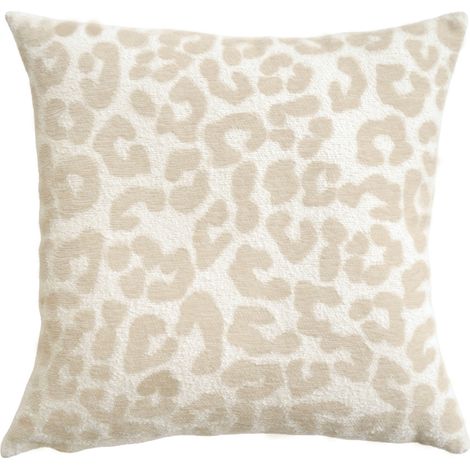 Coussin décoratif carré en jacquard chenille à motif léopard Naturel 40x40 cm (1/2)