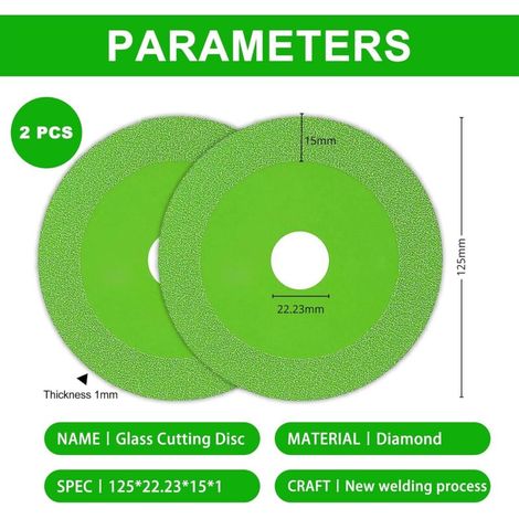 2 Pièces Disque Coupe Verre, Disque Diamant 125 Carrelage, Ø 22,23 mm Disque Carrelage pour Bouteille, Porcelaine, Jade, Granit, Verre (Vert)