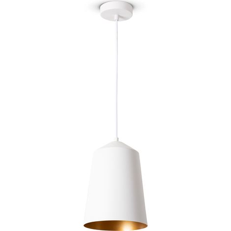 Paco Home Lámpara Colgante Salón Suspensión Mesa Comer Cocina Pantalla Industrial  Lámpara colgante - Blanco, Oro (Ø19.5 cm)