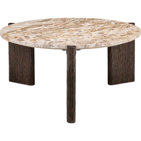 Table basse ronde en marbre et manguier - naturel (1/4)