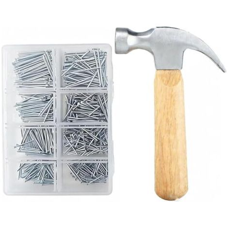 Pair Assortiment de 560 petits clous pour accrocher des photos, pour le bricolage, le travail du bois, la construction, les réparations, arrache-clous et marteau de conduite (1/5)
