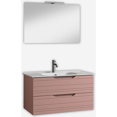Mobile bagno sospeso con specchio e lavabo Solmira 90 - Rosa