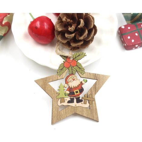 Ornements de Sapin en Bois Artisanal Père Noël, Traîneau et Bonhomme de Neige - Déco de Noël Naturelle, Pendentifs Faits Main pour Arbre Festif (1/5)