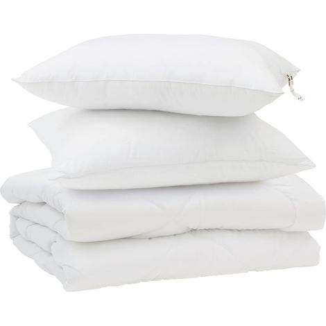 Duvet d'été simple avec oreiller 3 pcs Blanc Microfibre (1/5)