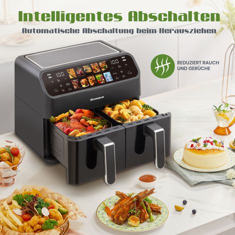 Freidora de aire XXL 9 L con doble cesta, 2000 W, pantalla LED táctil, 80-200 °C, negra DESVIAE (1/5)