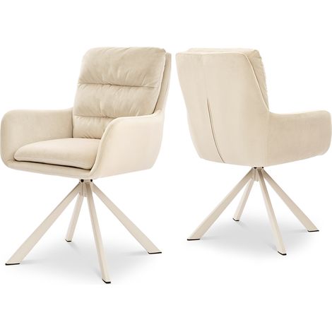 Bon Furni Sillas giratorias 360° terciopelo marfil patas blancas, juego de 2