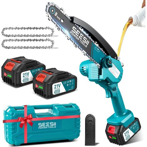 8 Pouces Mini Tronçonneuse à Batterie 2x4000mAh Tronçonneuse Électrique sans Fil avec Auto-Oiler et Chaîne de Remplacement, Tronconneuse Thermique pour Jardin (1/5)