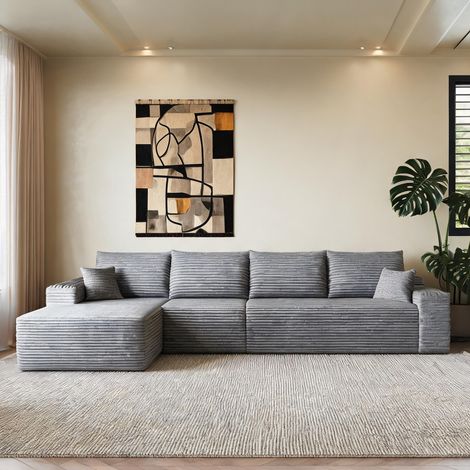 Sofa d'angle en tissu gris modulable 340 cm 340 x 175 x 83 cm (1/5)