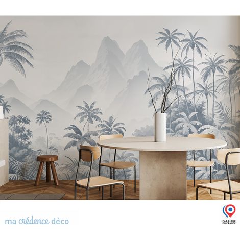 Papier peint : Fresque tropicale et montagnes, Aquarelle - Intissé - L.200 x H.280 cm - Marron clair (1/3)