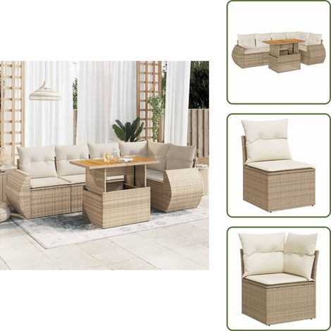 6-tlg. Garten-Sofagarnitur mit Kissen Beige Poly Rattan - Garten Sofagarnitur - Garten Sofagarnituren - Outdoor Sofagarnitur - Sofagarnitur Terrasse (1/5)