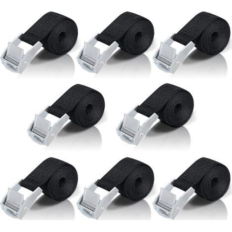 1M Sangle d'Arrimage, 8 Pièces Sangle à Cliquet avec Boucle de Serrage en Alliage de Zinc pour Fixation Moto/Voiture/Porte Vélo/Bagage/Déménagement Puissance de Traction (1/4)