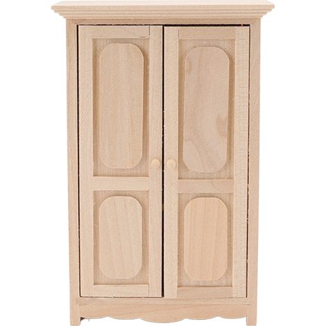 Armoire double porte pour maison de poupée 1/12 meuble miniature en bouleau pour chambre décoration accessoires (1/5)