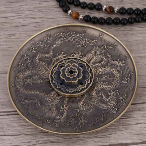 Brûleur d'encens dragon en zinc, encensoir asiatique pour autel bouddhiste, méditation zen et décoration maison (style antique) (1/4)