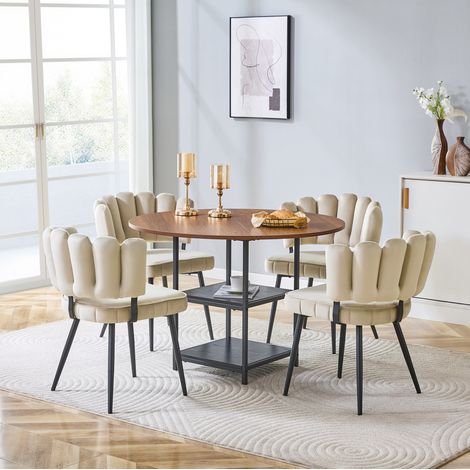 Conjunto de mesa y 4 sillas 107x107x75 cm MDF metal nogal con almacenaje FloraGrace (1/5)
