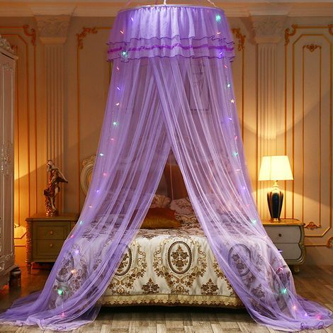 Moustiquaire, moustiquaire princesse en dentelle à double lits à dôme rond, moustiquaire pour grand lit double sans perçage, tente princesse pour bébé, fille ou enfant, pour lit simple à très grand li (1/5)