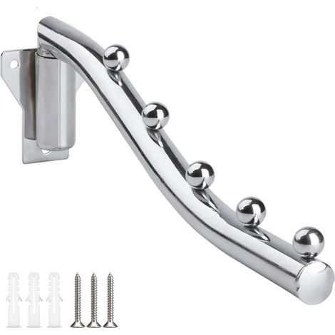 Wall Mounted Folding Clothes Hanger Stainless Steel Folding Clothes Rack 180° Rotation Drying Rack Swivel Wall Coat Rack for Laundry Room, Bathroom, Bedroom (1/5)