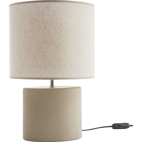 Lámpara de mesa de cerámica color topo mate con pantalla de lino natural TIGA (1/4)