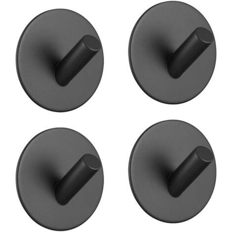 BUNTHAUS Set mit 4 schwarzen Wandhaken aus Edelstahl für Bademäntel und Handtücher (Farbe: Schwarz). Größe: 4,5 x 4 x 3 cm. (1/3)