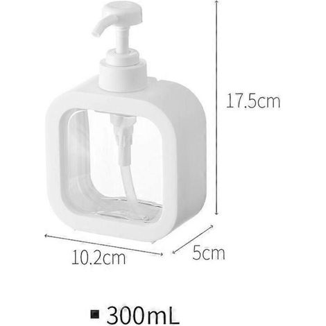 Flacon distributeur de savon à pompe blanc, récipient en plastique rechargeable de 300 ml ou 500 ml pour savon pour les mains, gel douche et liquide vaisselle.-AquaForge (1/5)