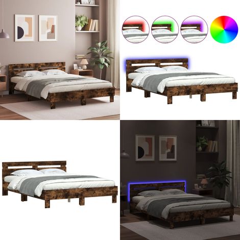 Cadre de lit avec LED sans matelas chêne fumé 140x200 cm - Lit Double - Cadre De Lit - Éclairage LED - Bois D'ingénierie - Design Moderne - Home & Living (1/5)