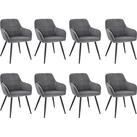 WOLTU Sedie Set di 8 Sedie da Pranzo Sedie da Cucina con Gambe in Metallo per Sala da Pranzo, Velluto, Grigio Scuro (1/5)