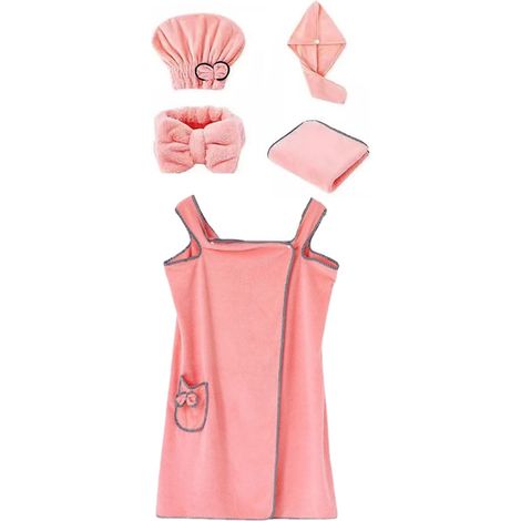 Ensemble de 5 pièces comprenant une serviette de bain, un sèche-cheveux, un bonnet, un bandeau et un chapeau de princesse. Grande capacité d'absorption d'eau. Robe de bain portable. (1/5)