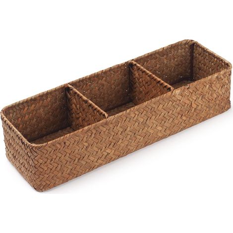APEX Boîte de rangement rectangulaire en algues tressées, à 3 compartiments, idéale pour ranger jouets, en-cas et papier toilette.