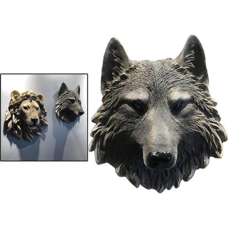 Dekorative Wandskulptur eines Tierkopfes (1/2/3), Harzstatue, Hängekunst – Wolf, groß, 1 Stück (1/4)