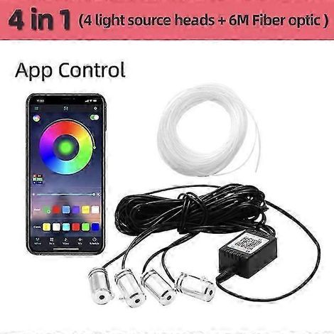 Bande LED RGB pour voiture, ambiance lumineuse 4/5/6 en 1, éclairage néon intérieur, application musicale DIY et télécommande, 8 m, lampes d'ambiance à fibre optique (contrôle par application 4 en 1) (1/5)