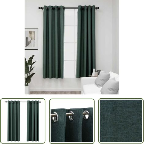 The Living Store Rideaux occultants Aspect lin avec œillets 2 pcs Vert 140x175cm - Rideaux Occultants - Rideaux Lin - Rideaux Verts - Décoration Intérieure - Intimité (1/5)