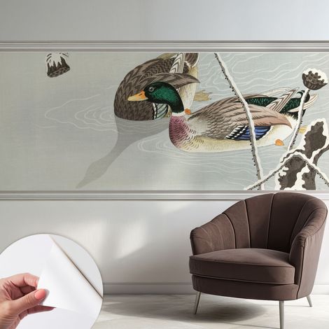 Selbstklebend Tapete modern Wohnzimmer - Wanddekoration - einfach anzubringen Ruhige Enten 250x104 cm (1/5)
