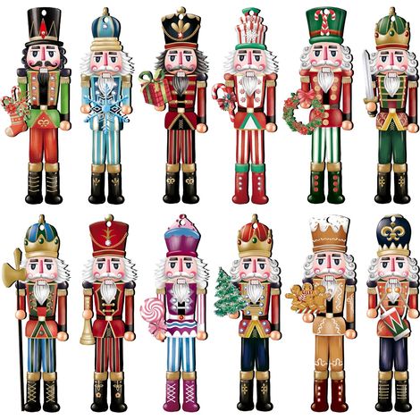 Lot de 24 Ornements de Noël Casse-Noisette en Bois, Décorations de Sapin à Suspendre, Artisanat en Bois pour Fêtes de Fin d'Année, Fournitures de Fête (Xmas-Nutcracker-A) (1/5)