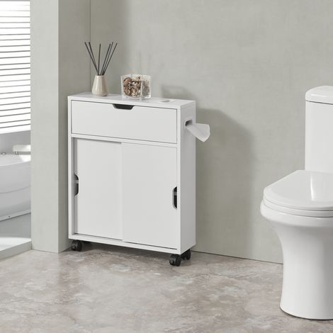 Mobile da Terra Kempele con Ante e 4 Ruote per Bagno 67x52x17 cm - Bianco [en.casa] (1/5)