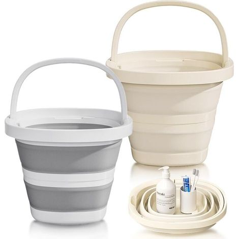 Lot de 2 seaux pliables (2,6 gallons/10 litres) – Conception rectangulaire pliable avec poignée pour un gain de place. (1/5)