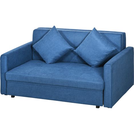 2 Seater Sofa Bed Hidden Storage, Pull Out Convertible Bed Settee, Modern Snow Flannel Loveseat Sofa Sleeper 2 Cushions for Living Room, Guest Room, Deep Blue (1/5)