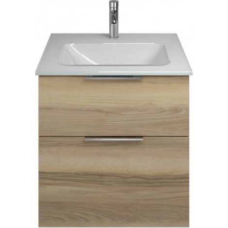 Burgbad Eqio Glas-Waschtisch mit Unterschrank, 2 Auszüge und Griffleiste Frassino Dekor Cappuccino/Alpinweiss 62 cm Chrom (1/3)