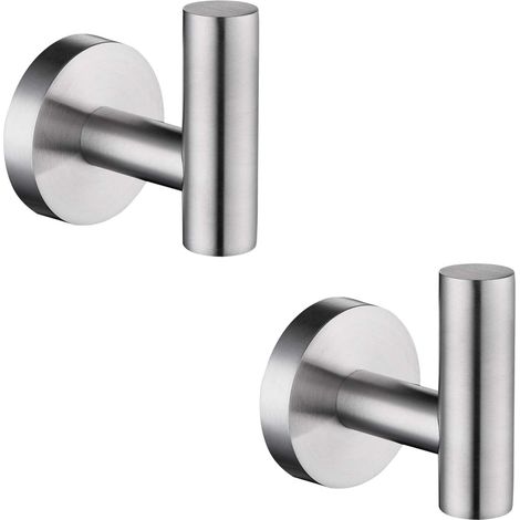 2 crochets porte-serviettes de salle de bain en acier inoxydable 304, crochet rond pour porte de placard ou d'armoire (poncé) (1/2)