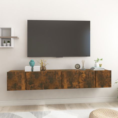 Ensemble de meuble TV suspendu 3 pièces-Banc TV en chêne fumé 60x30x30 cm 659492 (1/5)