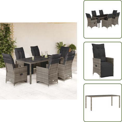 Ensemble de bistro de jardin 7 pcs coussins gris poly rotin - Salon De Jardin - Set De Salon De Jardin - Mobilier De Jardin - Fauteuil Pliable - Chaises Pliantes (1/5)