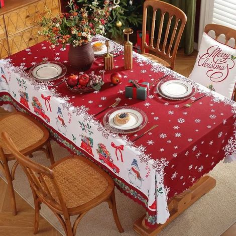 Nappe de Noël rectangulaire - MICH - Anti-tache - 150x220 cm - Bonhomme de neige - Tissu polyester - Lavable (1/5)